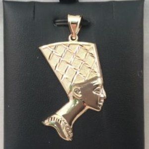 10k Yellow Real Gold Nefertiti Head Pendant Egyptian Queen 3.6gr